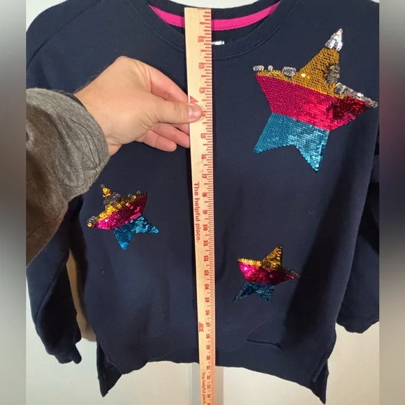 Crown & Ivy Kids Navy Sequin Star Sweatshirt Size M - Picture 5 of 8